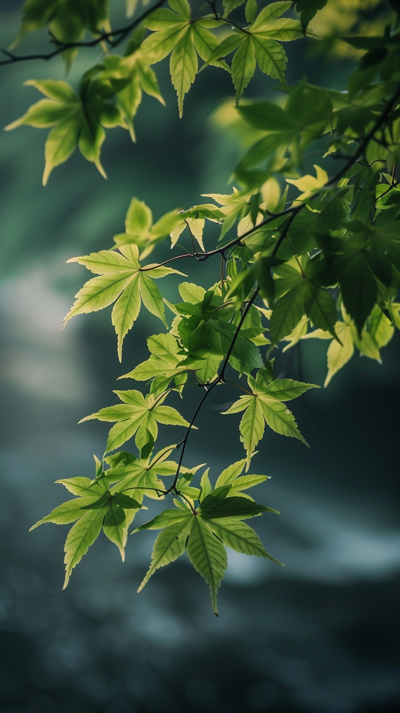 清新绿叶枝头挂自然美景壁纸