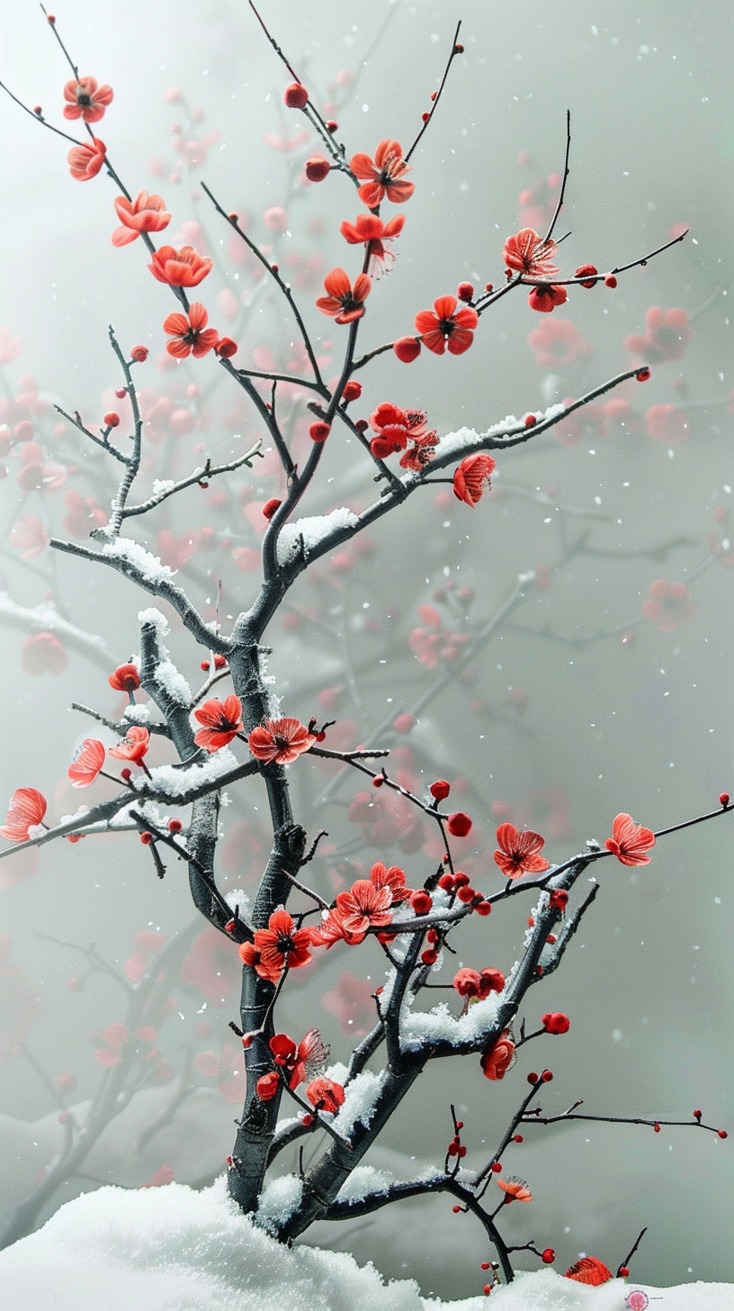 雪中红梅绽放图壁纸素材