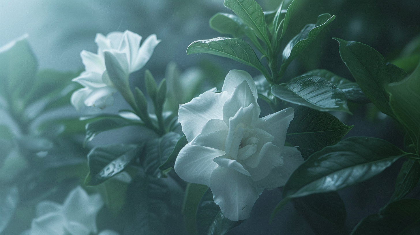 清新绿叶间的白色栀子花自然之美