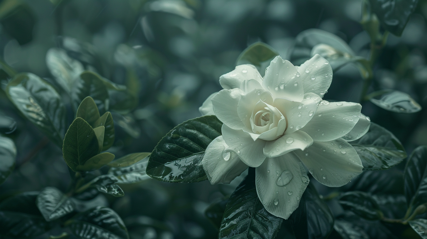 带水珠的栀子花美如画壁纸