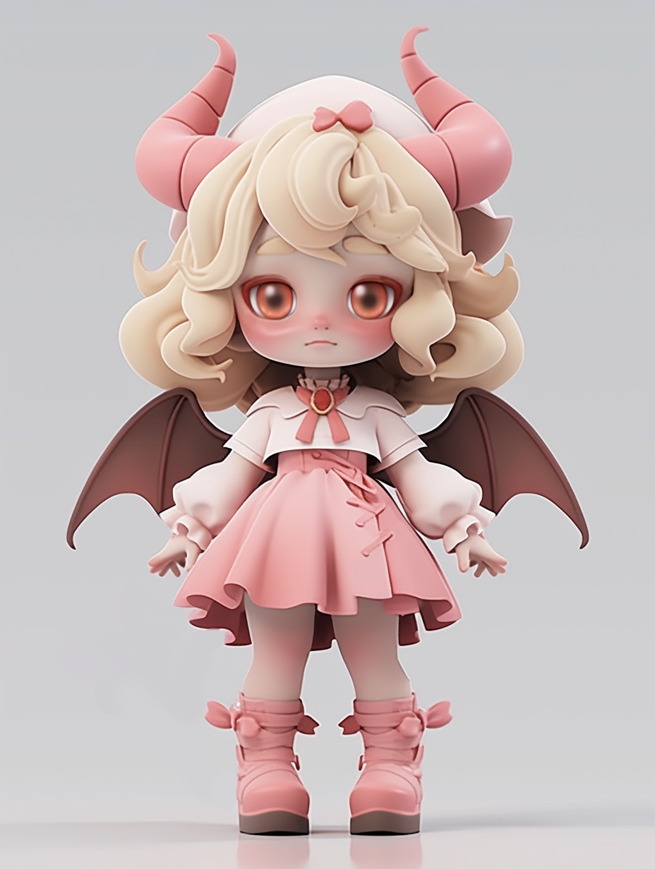 可爱粉色恶魔少女形象3D玩偶