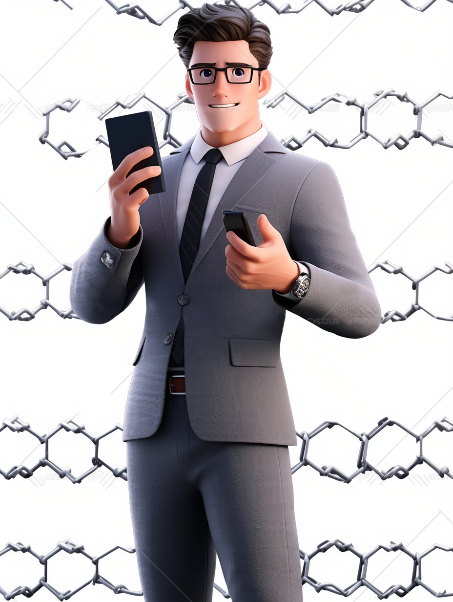 西装商务人士手持手机3D形象宣传图