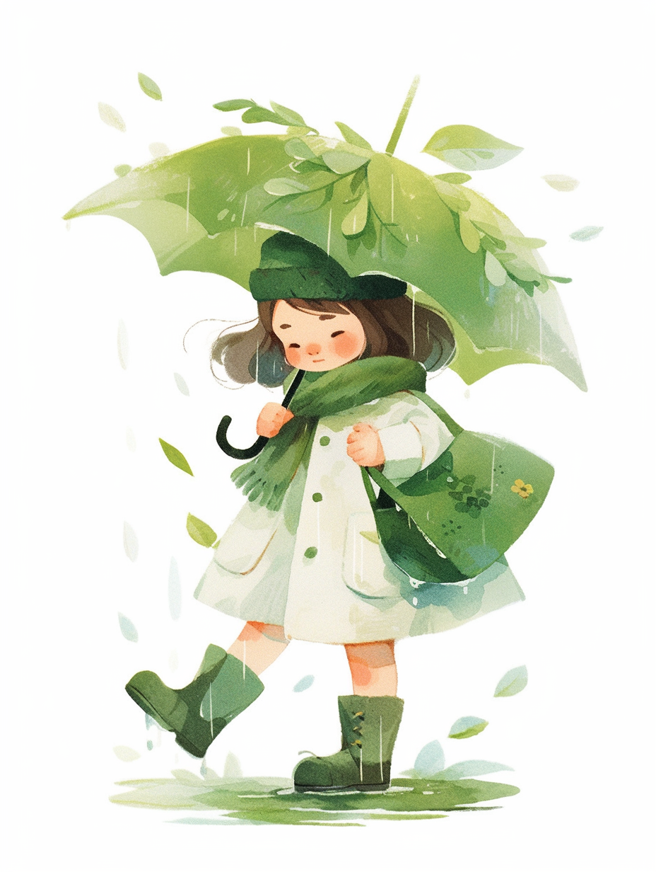 可爱女孩雨中撑伞 清新服饰箱包形象展示
