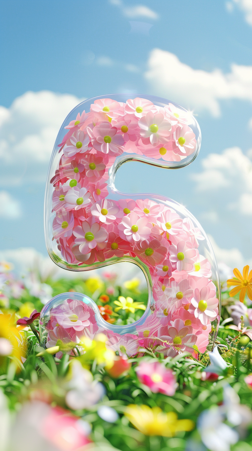 鲜花组成数字5 清新唯美壁纸