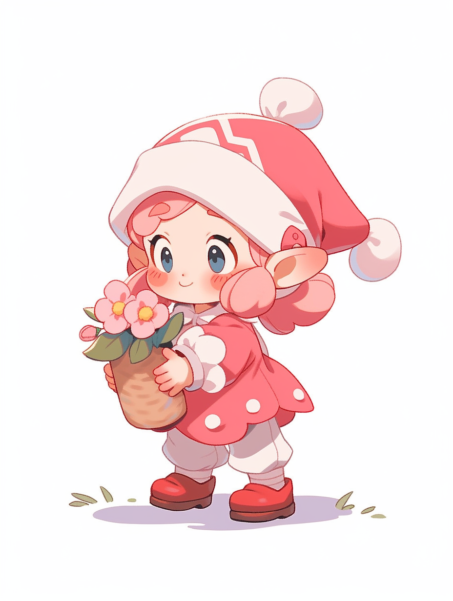 可爱小精灵手持鲜花