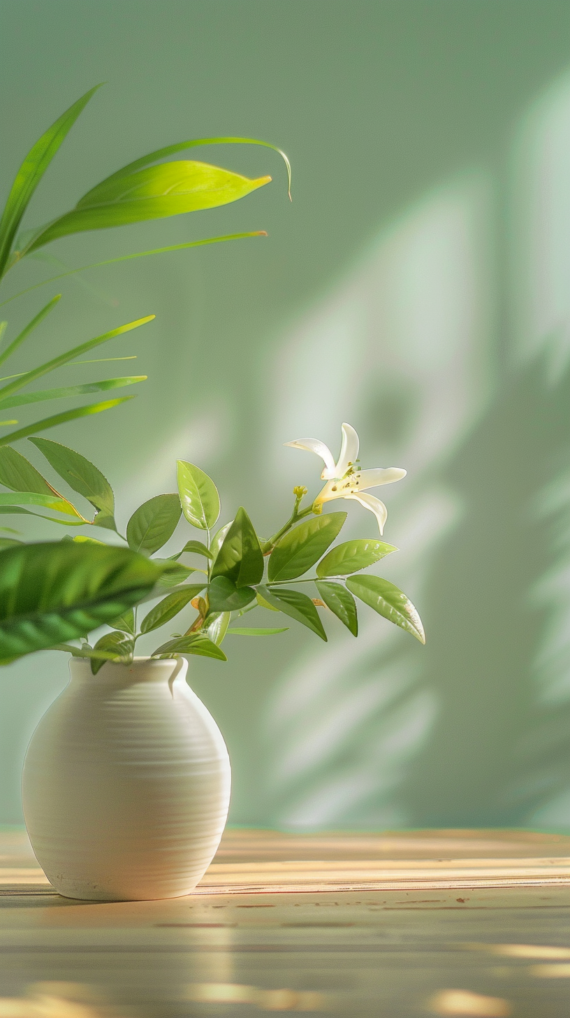 清新绿植配白花