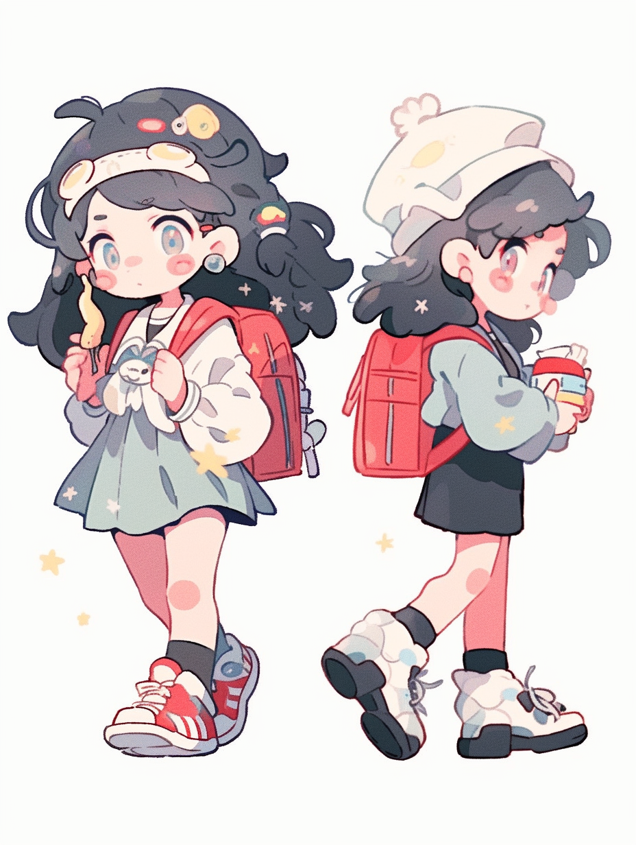 可爱少女背书包形象