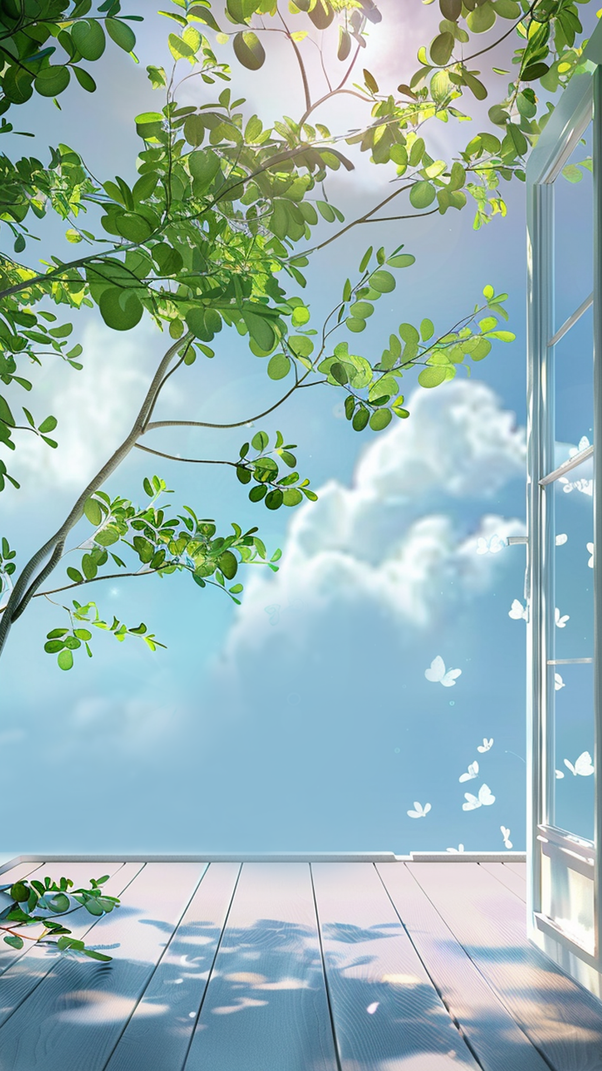 清新绿叶蓝天景象