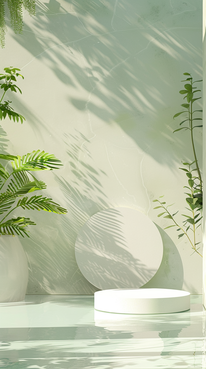 清新绿植背景的几何展示台宣传物料