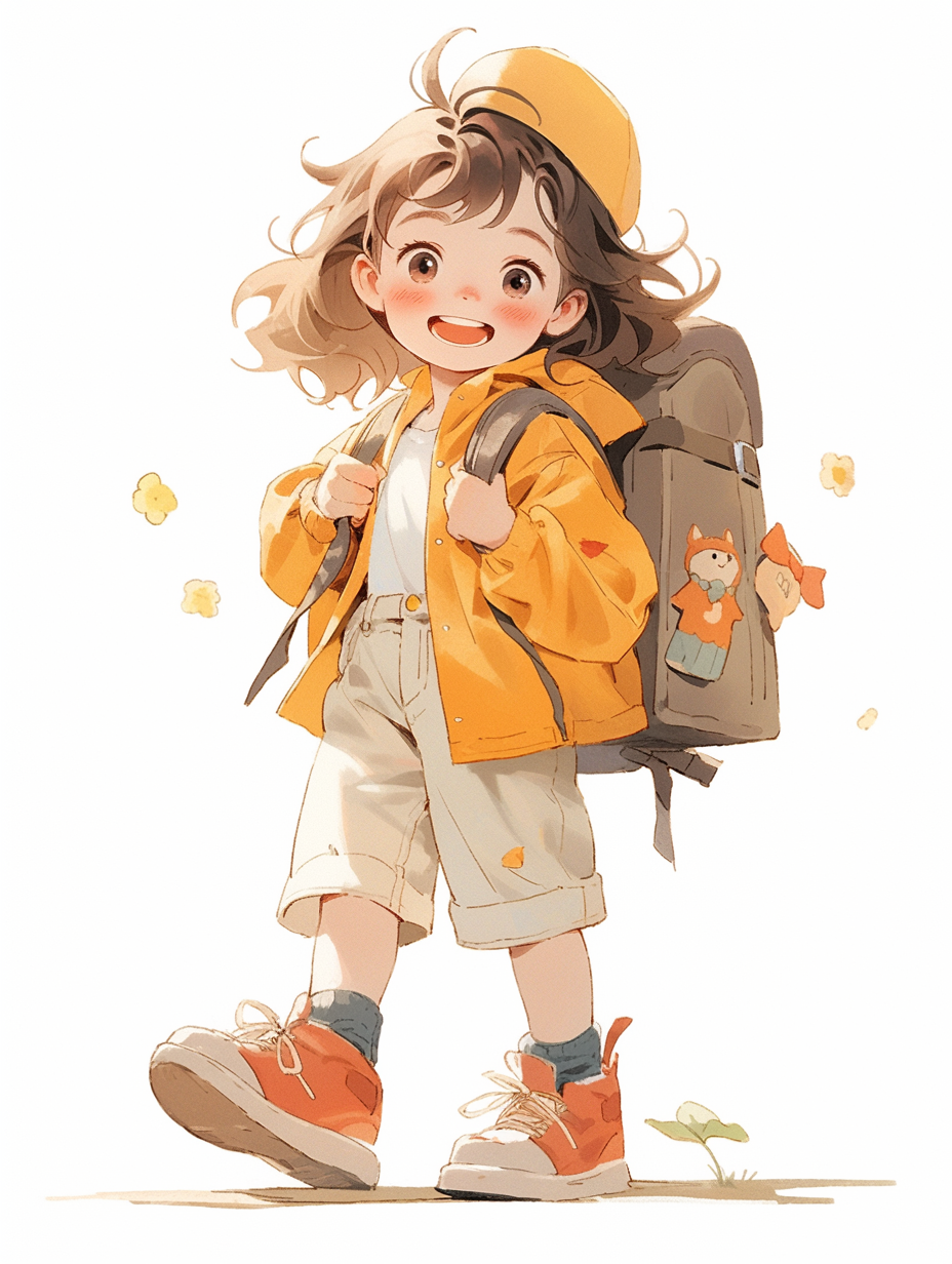 可爱小女孩背着书包的儿童插画形象