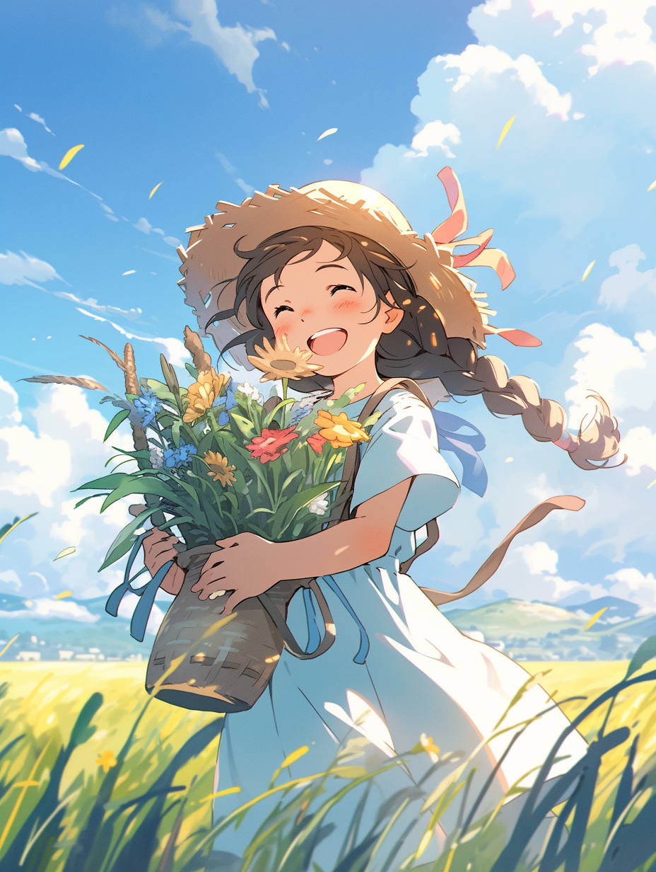 手持鲜花的可爱女孩