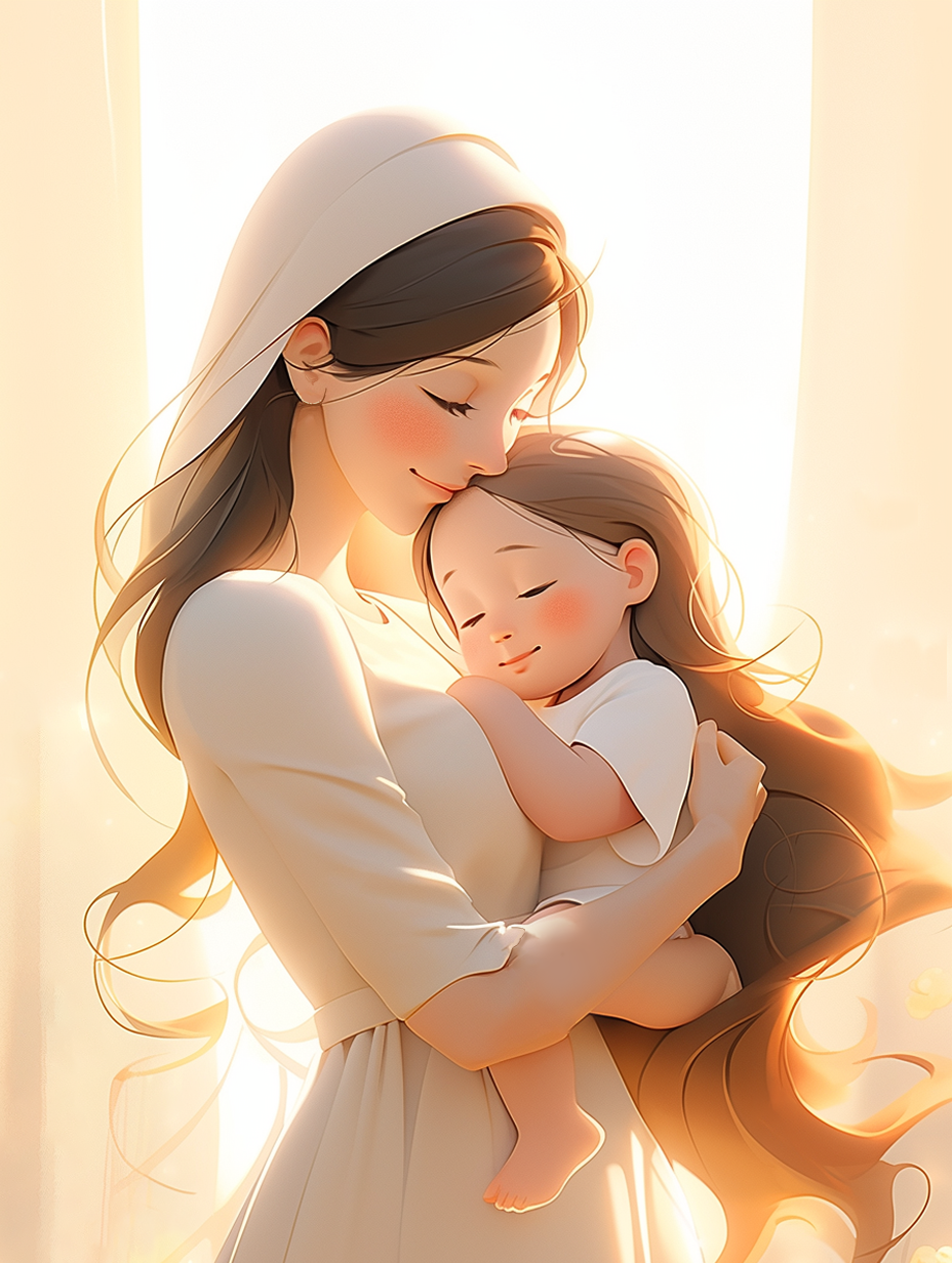温柔母亲怀抱孩子的温馨画面