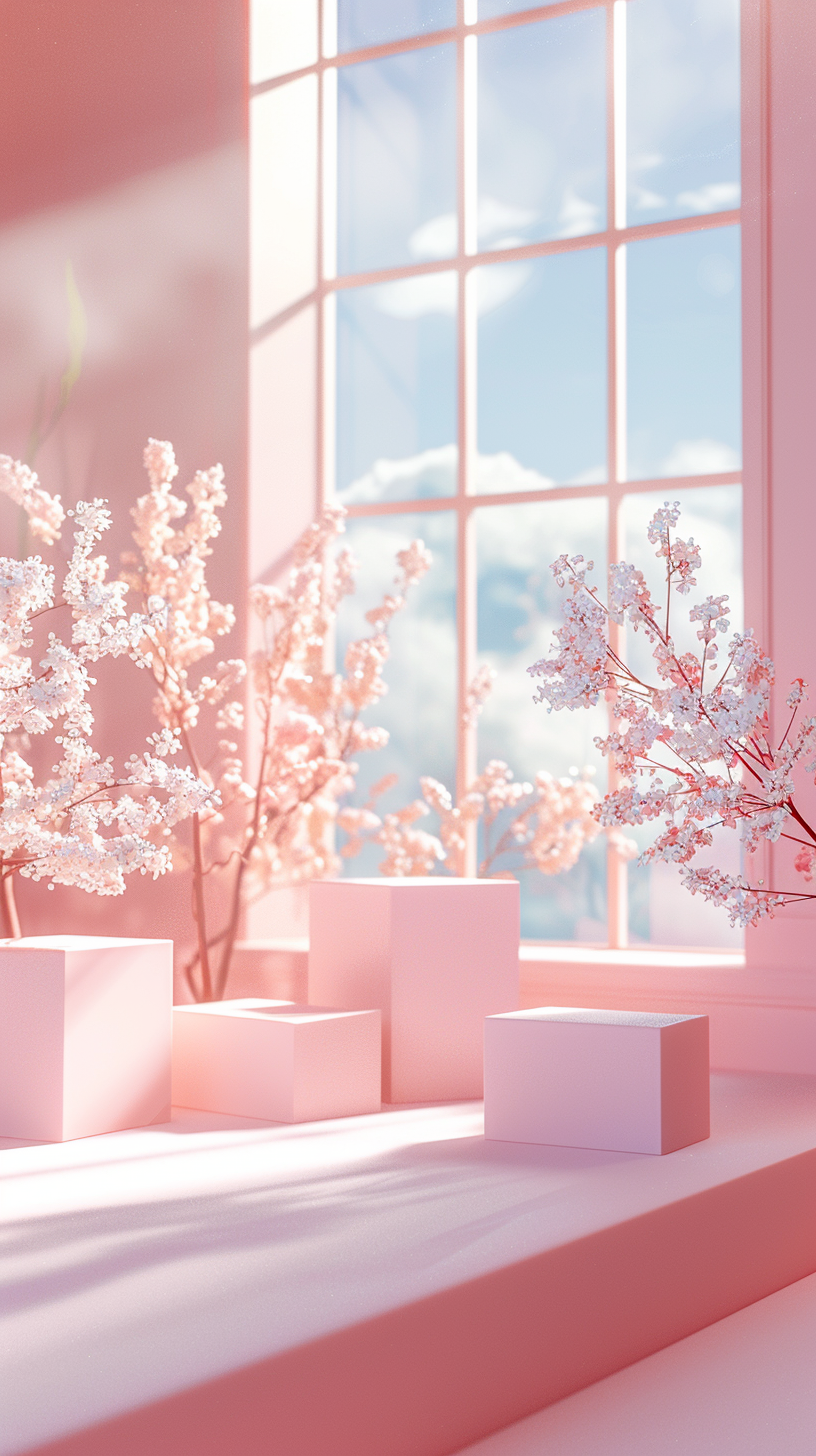 粉色系3D场景下的展台展示