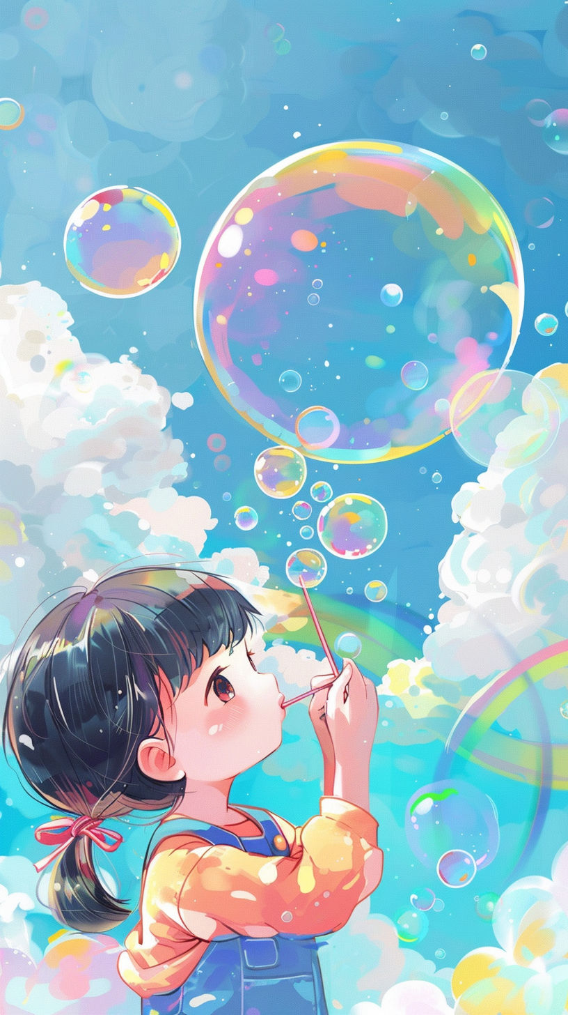 可爱小女孩吹泡泡