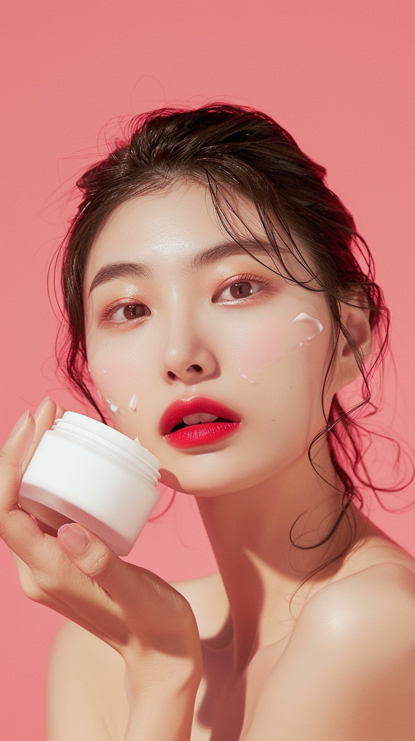 手持面霜的女性 美妆产品宣传海报