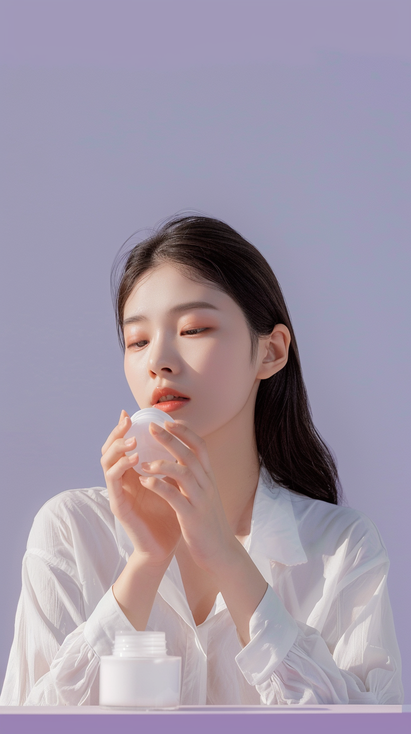 优雅女士手持护肤品魅力的时尚宣传图