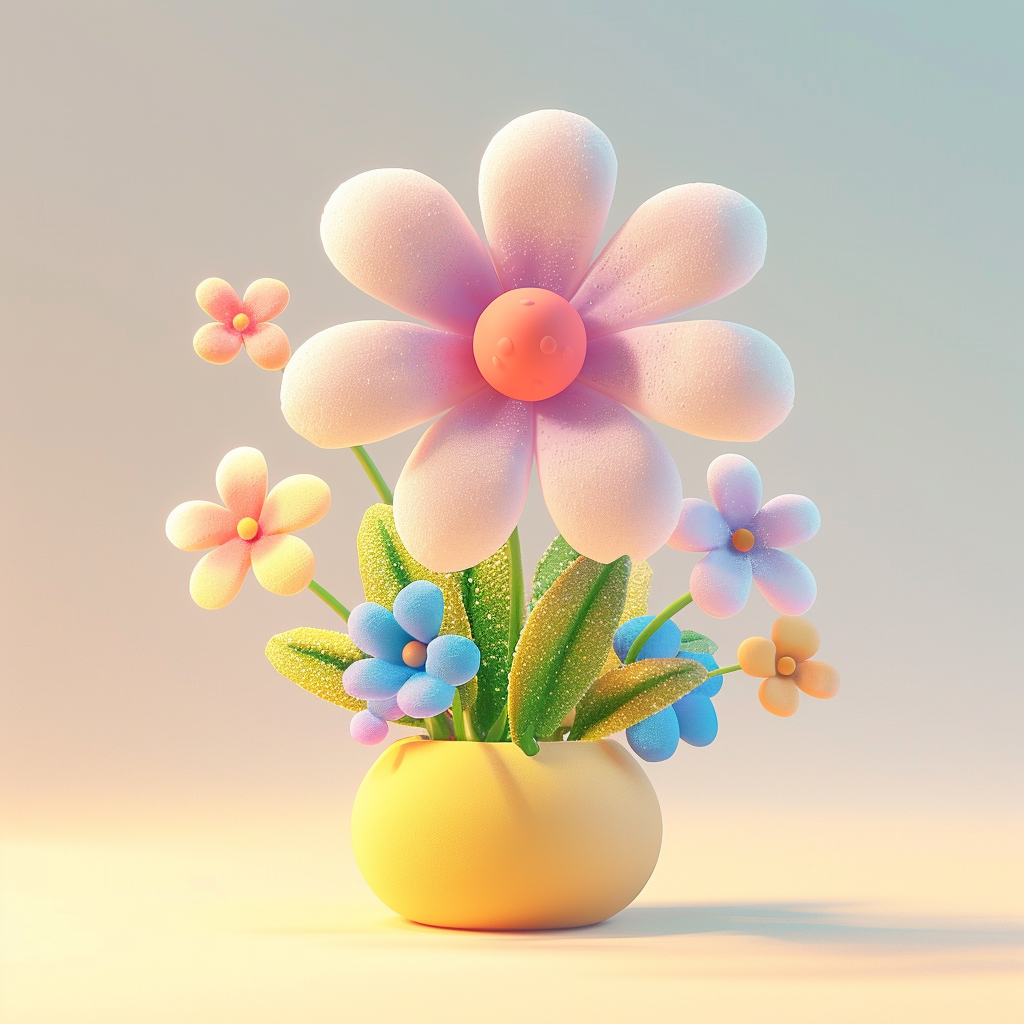 可爱3D风格多彩花朵装饰图