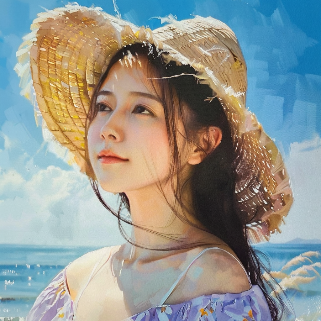 戴草帽的女子画像