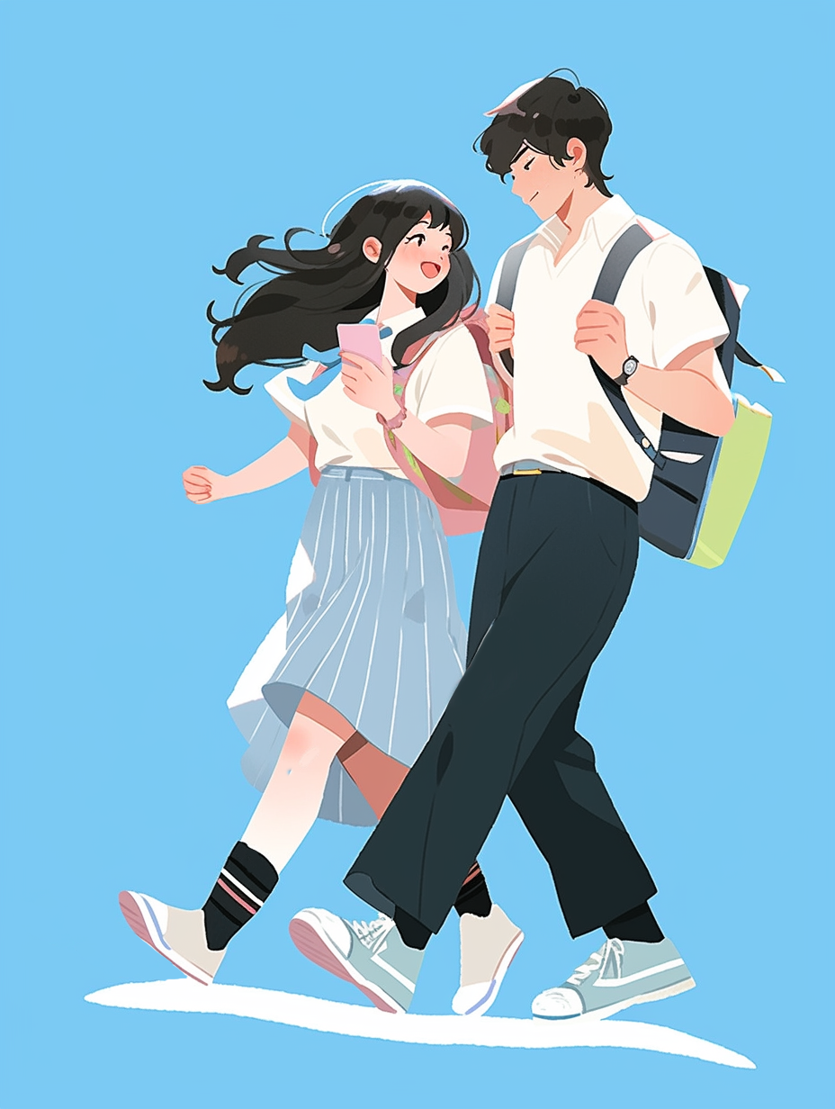 情侣学生漫步图