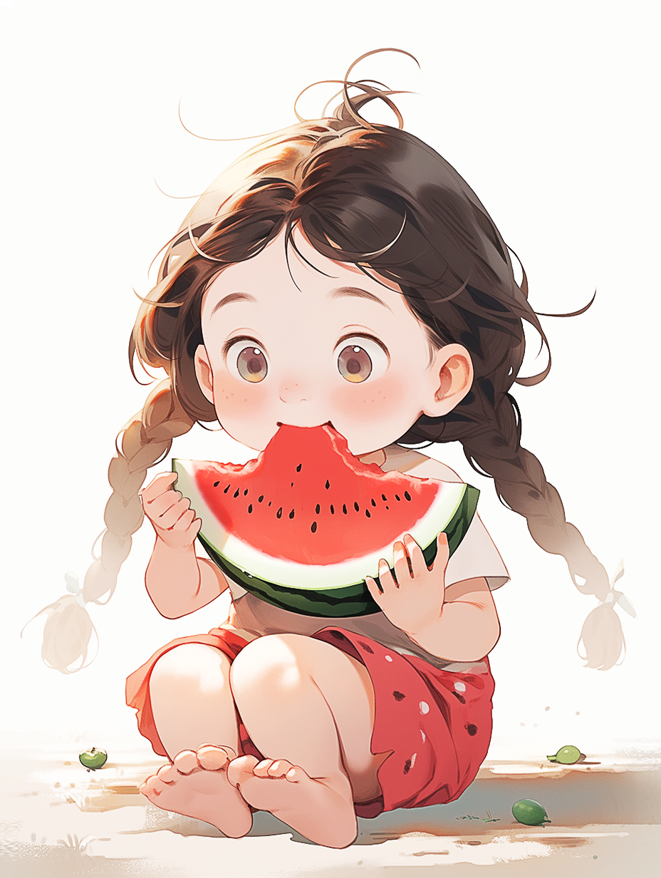 可爱小女孩吃西瓜图