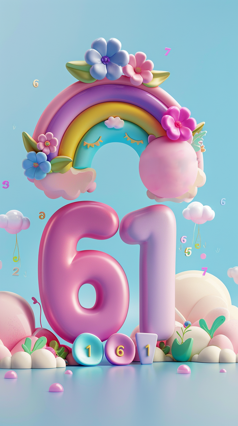 可爱3D数字61海报