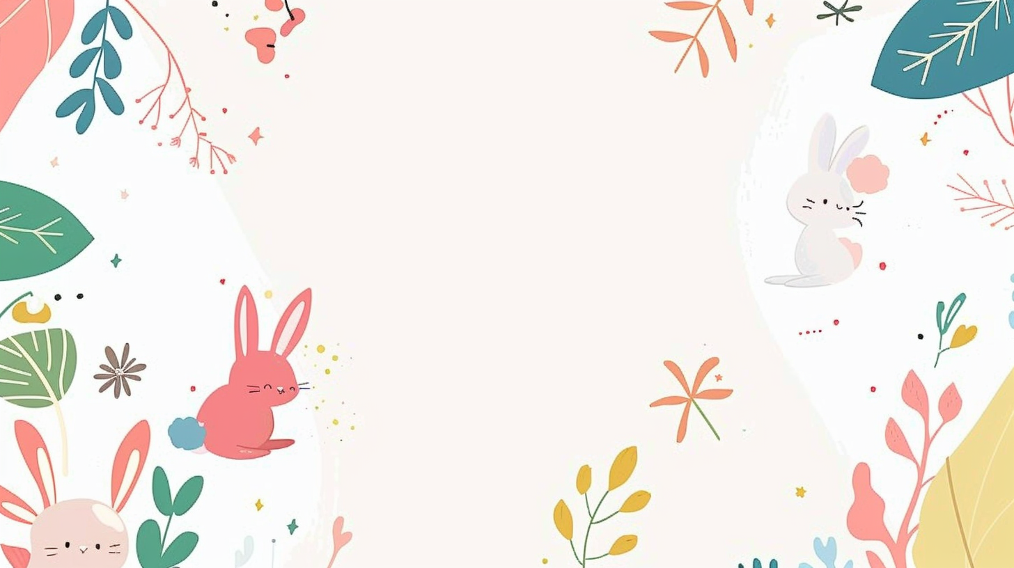 可爱兔子与绿植组合的背景图