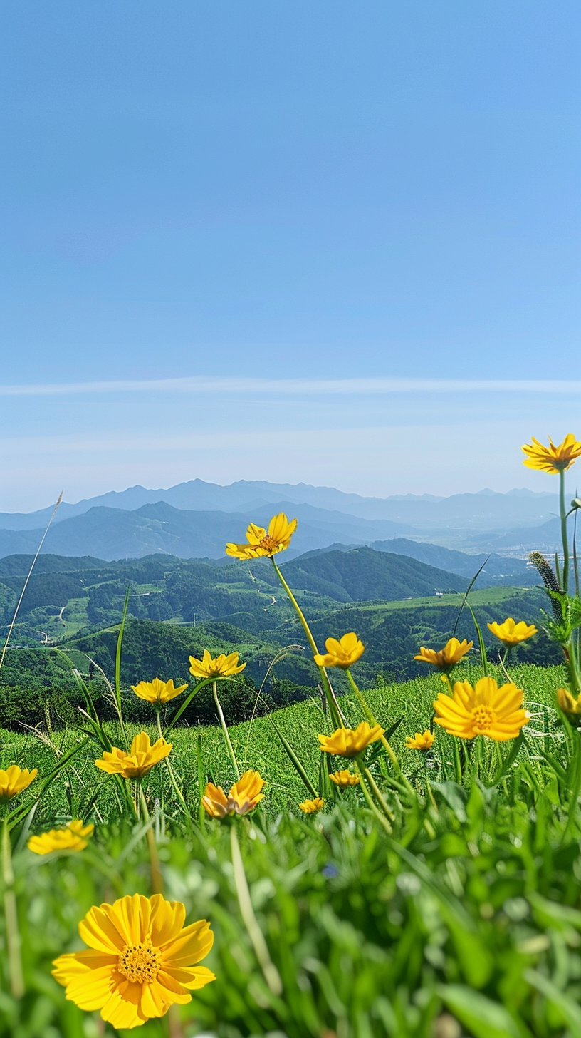户外草原上的美丽黄花开满山野清新自然风