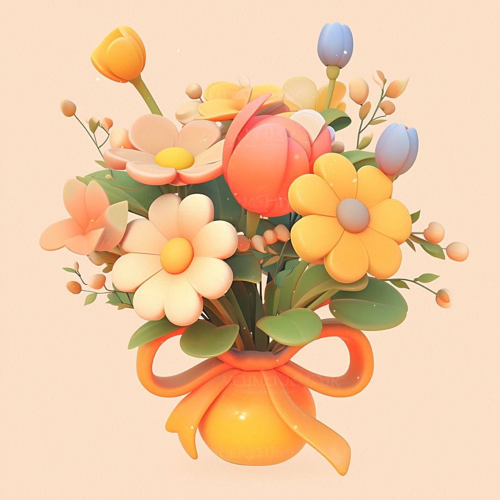 可爱风格的鲜花花束3D