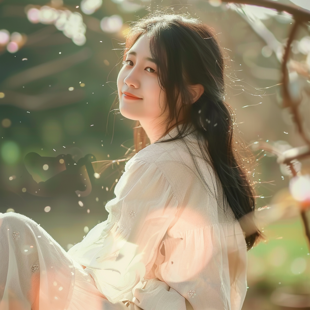 身穿白衣的女子户外美好时光