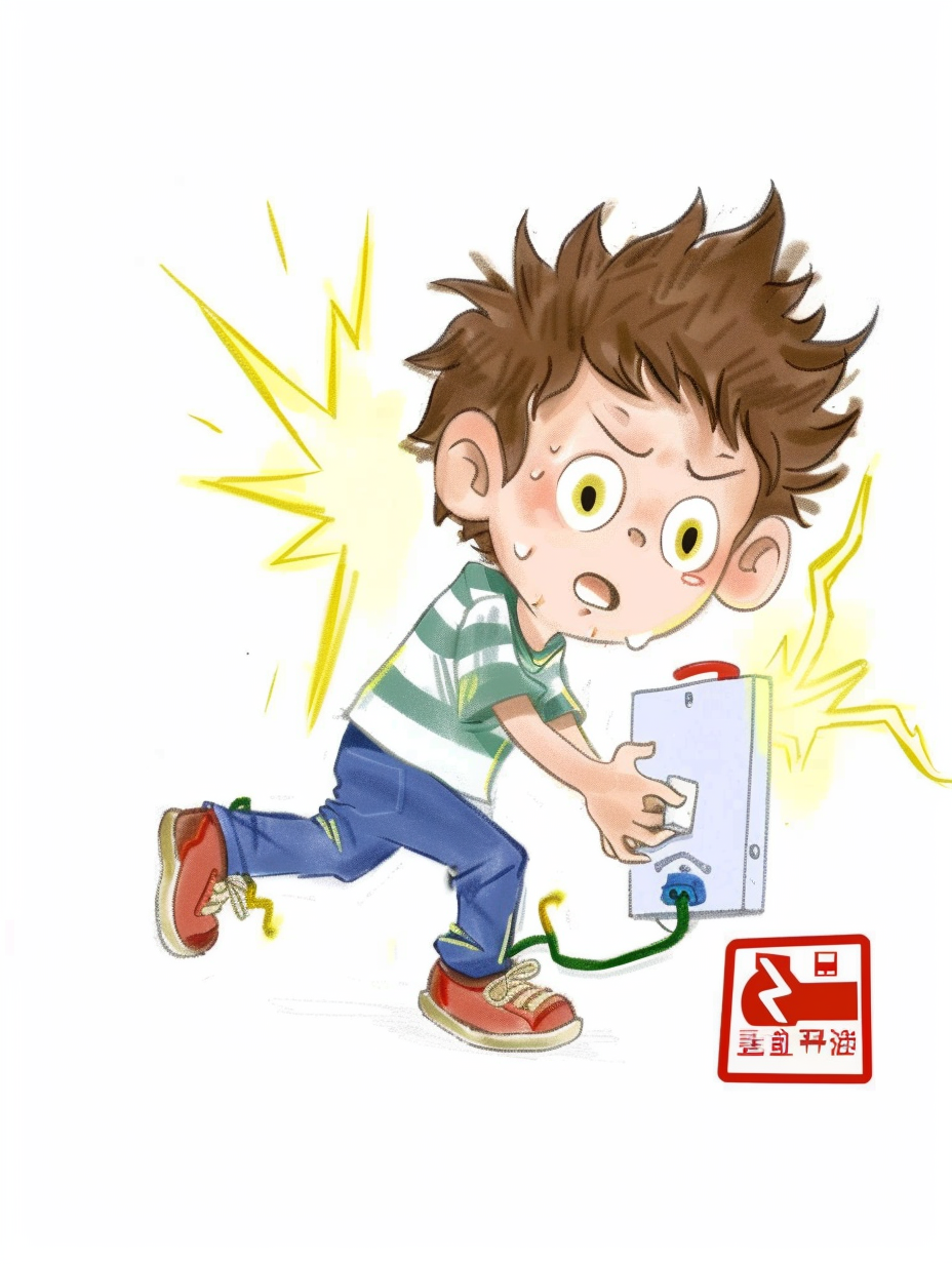 卡通男孩触电形象