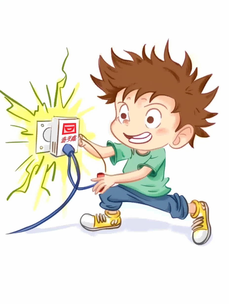 卡通男孩玩插座图