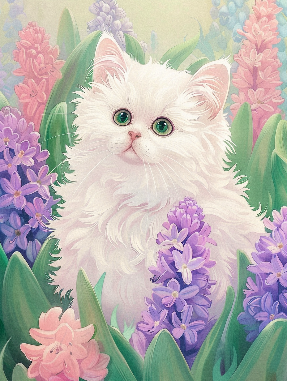 可爱猫咪置身花丛