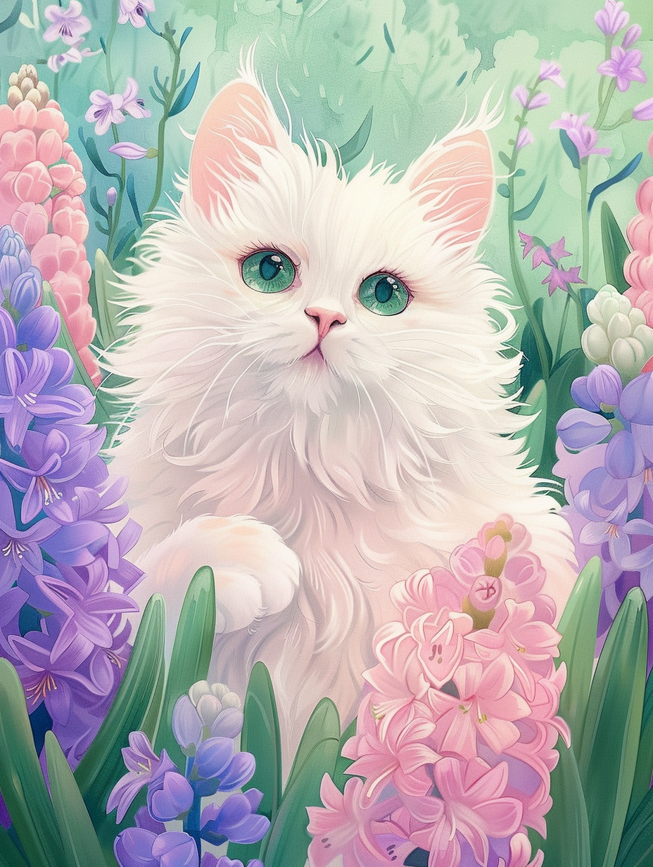 可爱猫咪置身花丛中