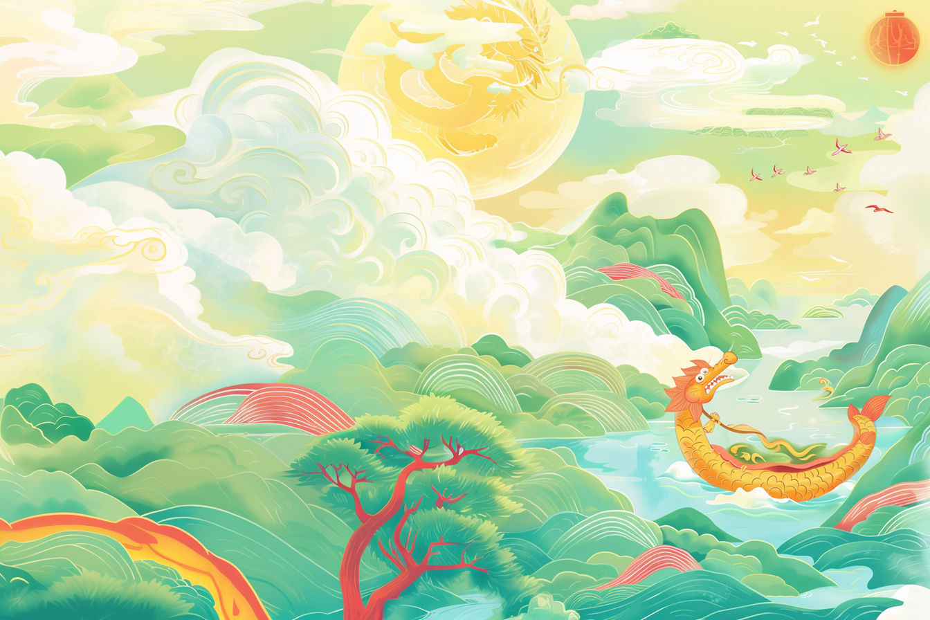 龙舟竞渡中国风端午宣传插画壁纸