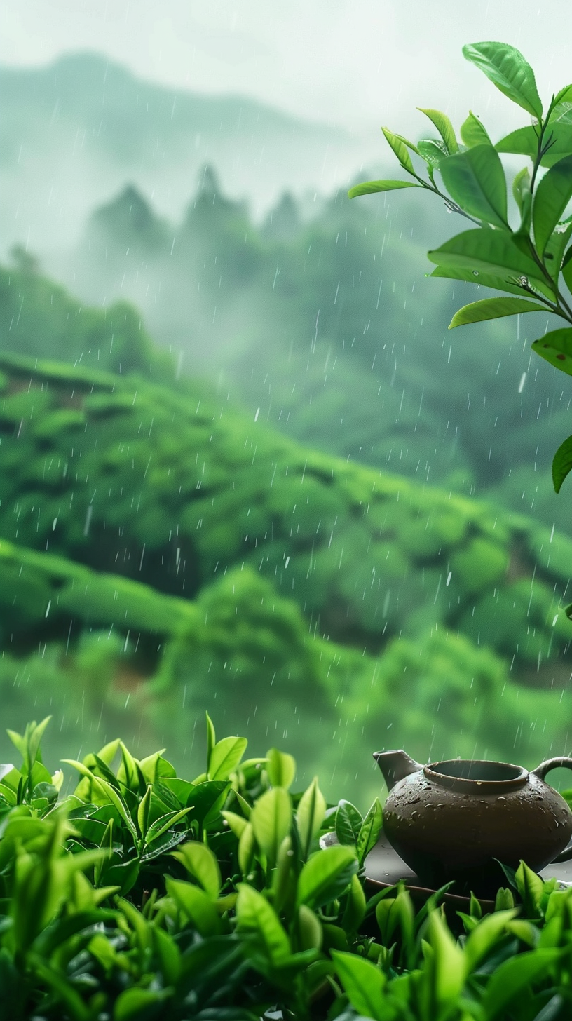 雨中茶壶点缀绿植