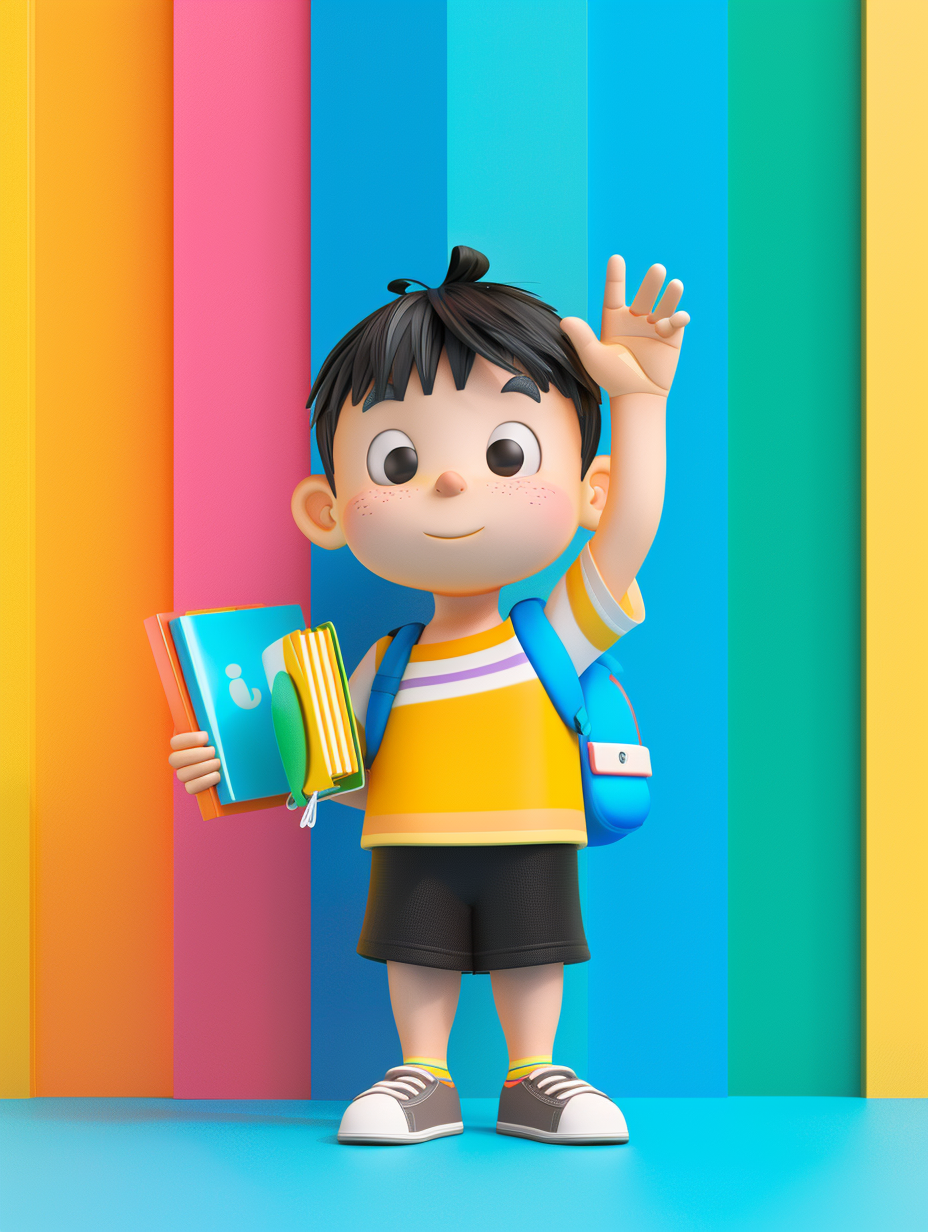 可爱小男孩手持书本的3D校园风