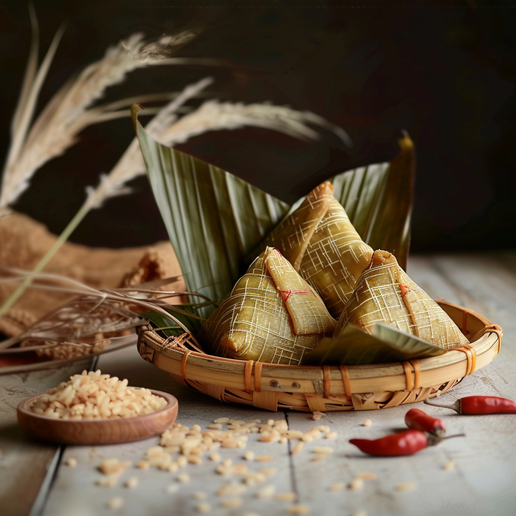 竹篮装美味粽子