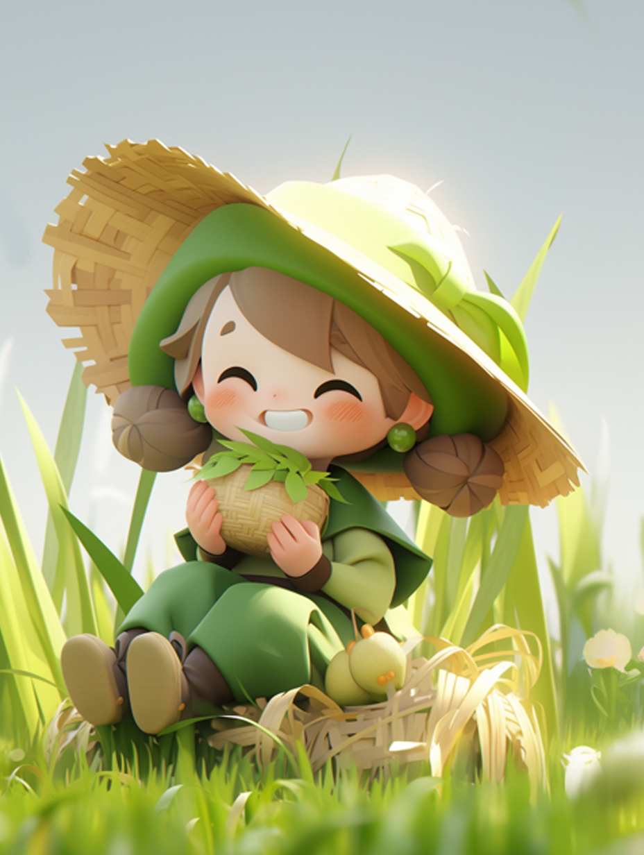 可爱卡通风小女孩抱绿植形象