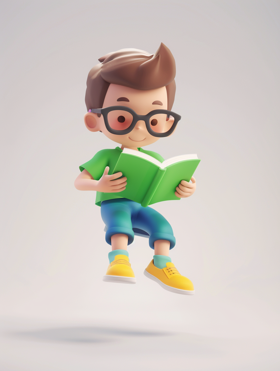 可爱男孩读书的3D形象