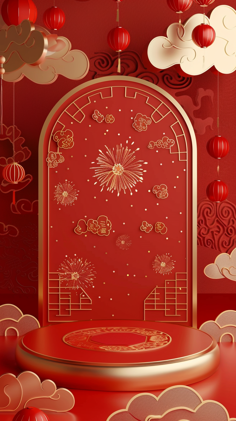 喜庆春节舞台背景图中国风