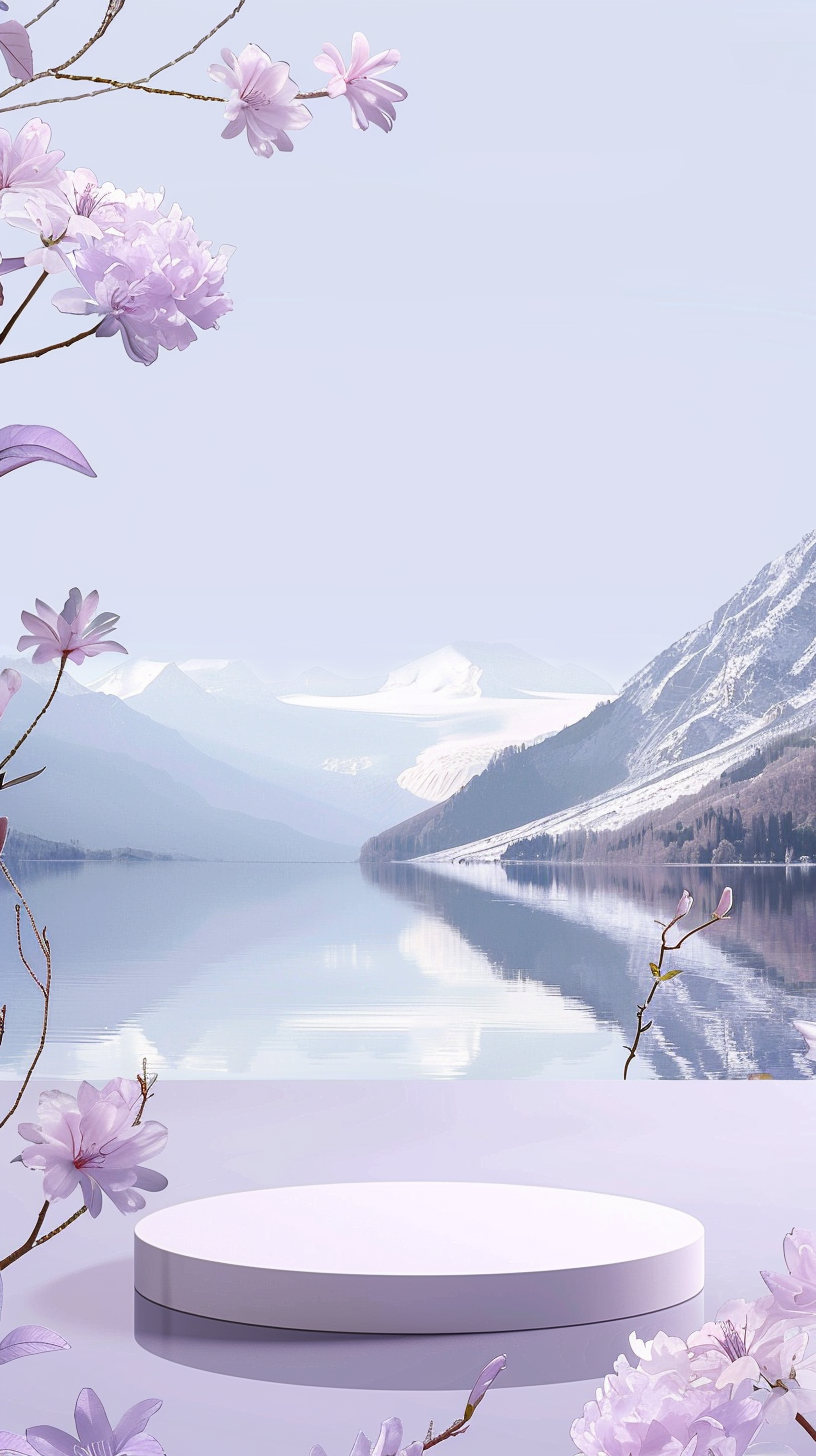赏雪山湖泊美景赏浪漫紫花的唯美背景图