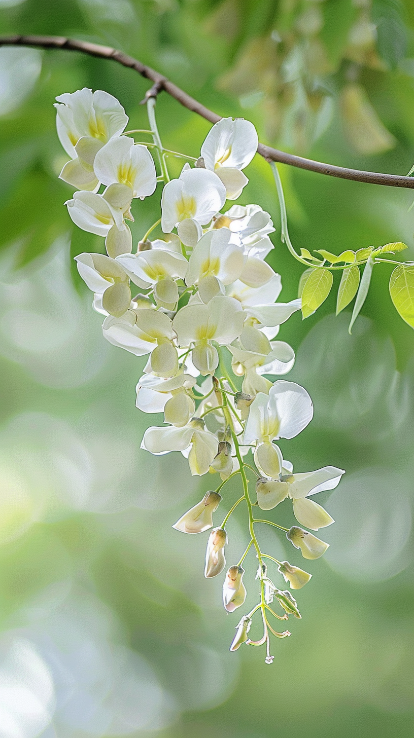 清新白槐花垂枝美丽鲜花壁纸来袭