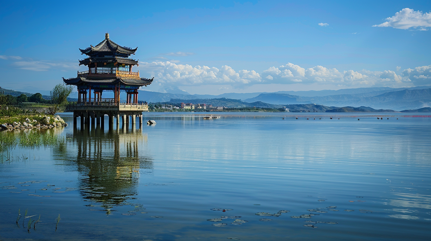 古雅亭台立湖泊赏景胜地中式韵味