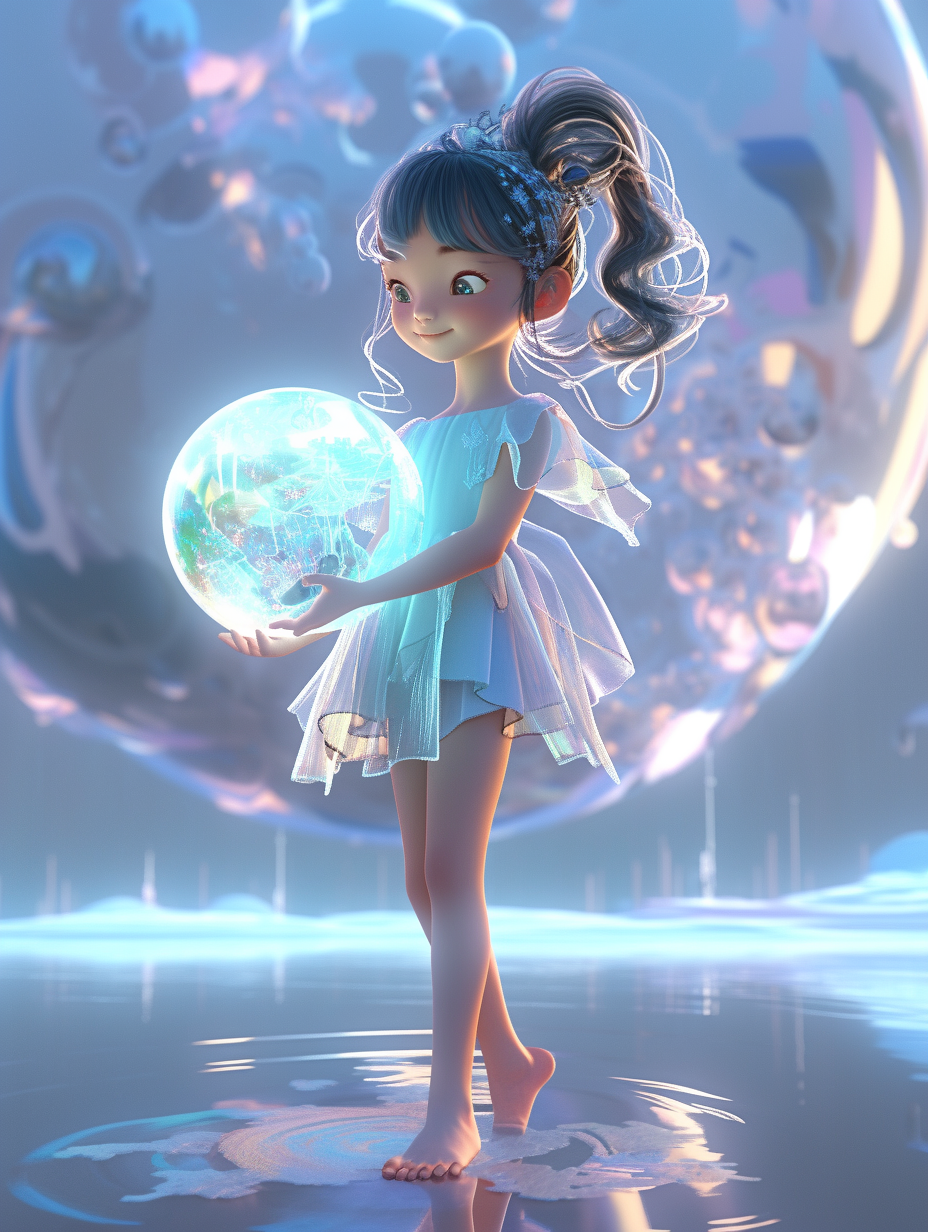 可爱女孩手持光球 3D梦幻壁纸来袭
