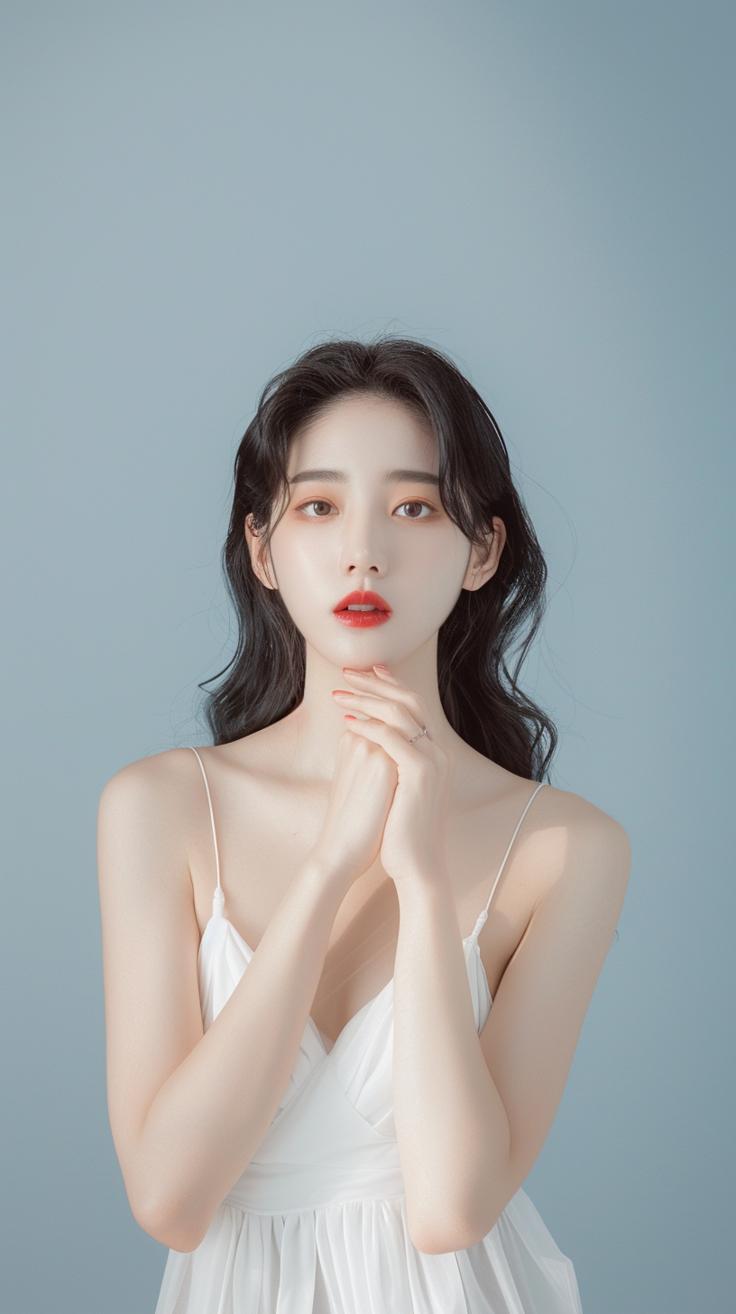 身穿白色吊带裙的优雅女性壁纸