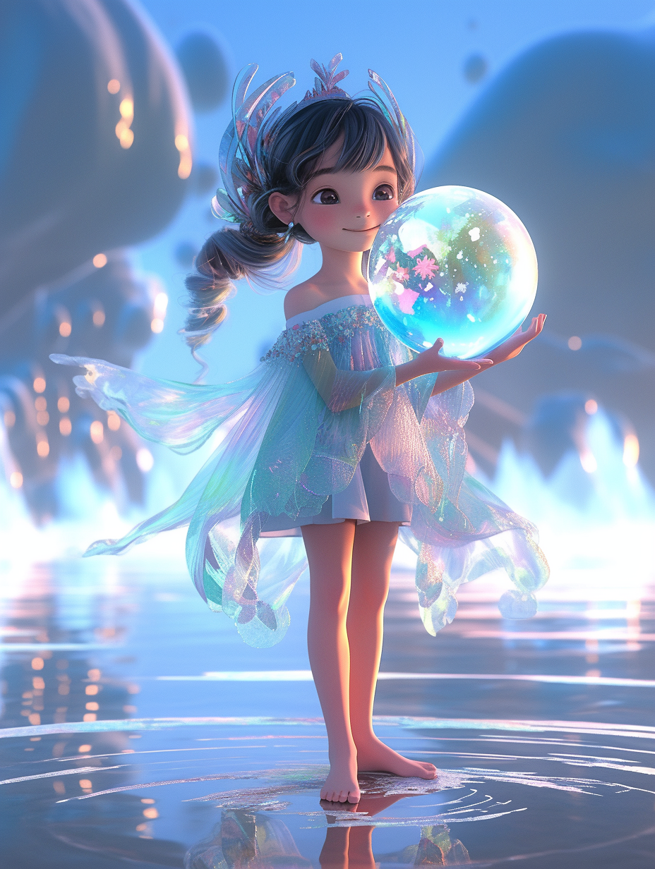 可爱小女孩手持梦幻球的3D壁纸素材