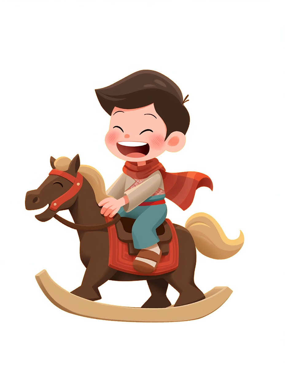 可爱男孩骑摇马童趣满满的儿童插画素材