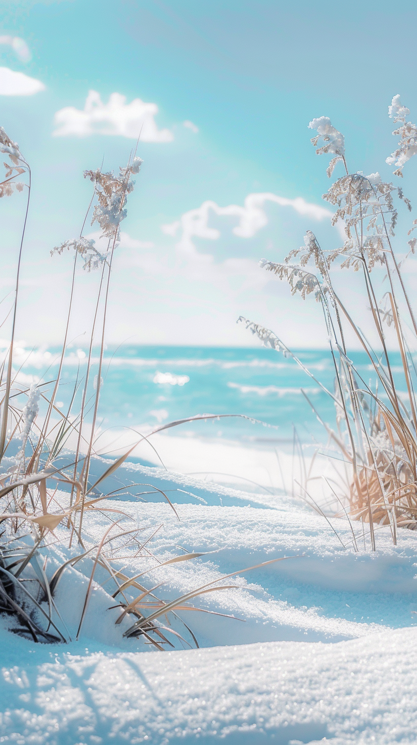 冰雪覆盖的海边美景壁纸素材