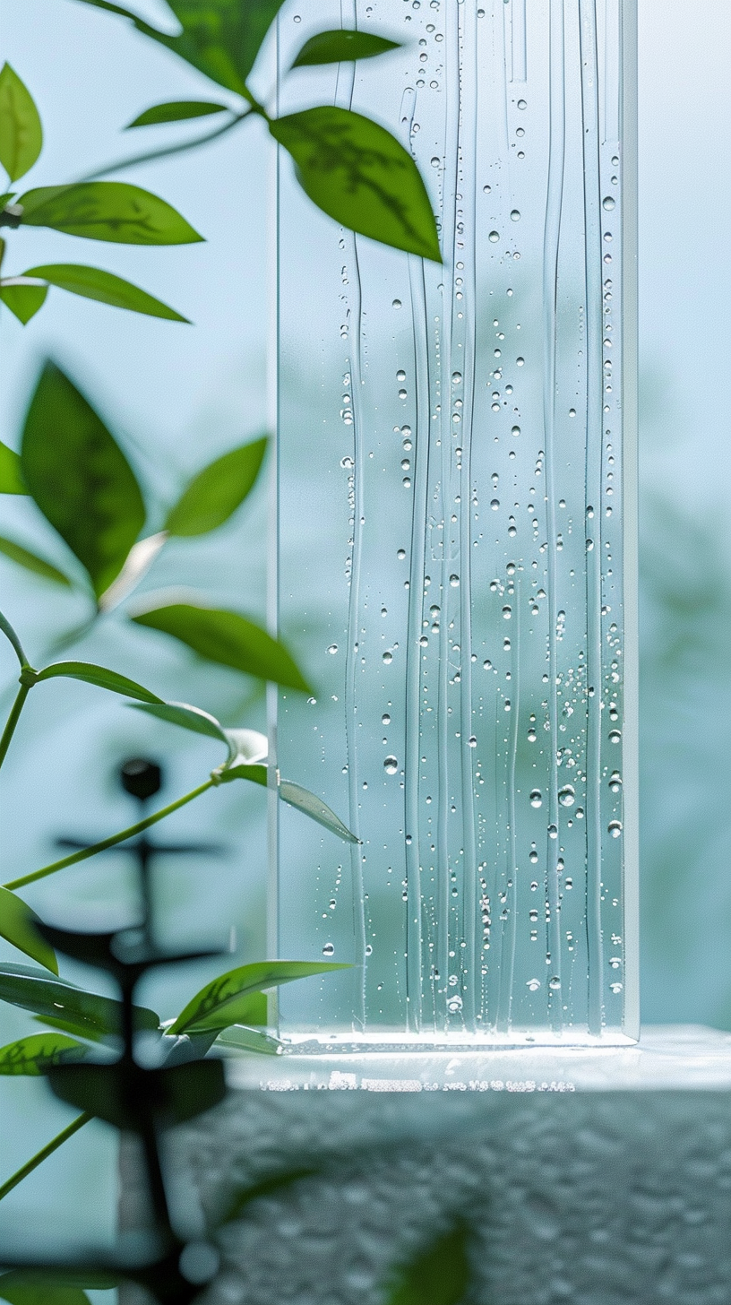带水珠的透明玻璃清新绿植背景图