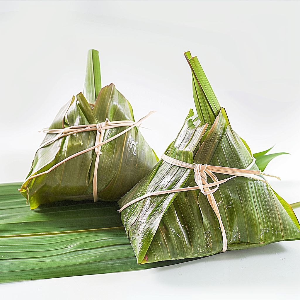 绿色粽叶包裹传统美味端午粽子